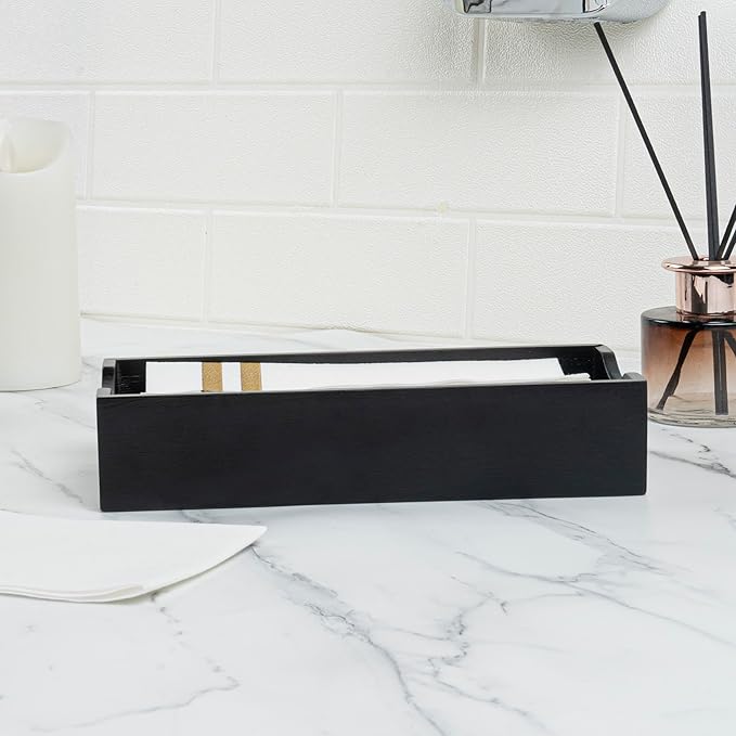 Restaurantware 9.5 x 4.25 x 2 Inch Flat Napkin Holder 1 Rectangle Wooden Napkin Holder - For Kitchen Tables or Countertops Sturdy Black Bamboo Kitchen Napkin Holder Dining Room Decor