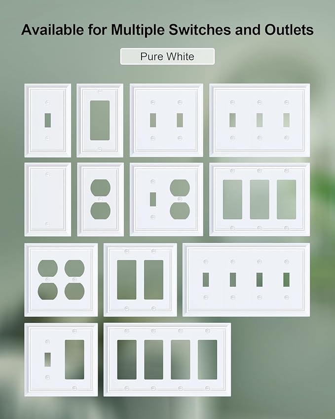 2-Pack Single Blank Wall Plate, Durable Natural Bamboo Fiber Wall Plate Cover,Pure White 1 Gang Wall Plate for Unused Outlets/Switches, Corrosion Resistant