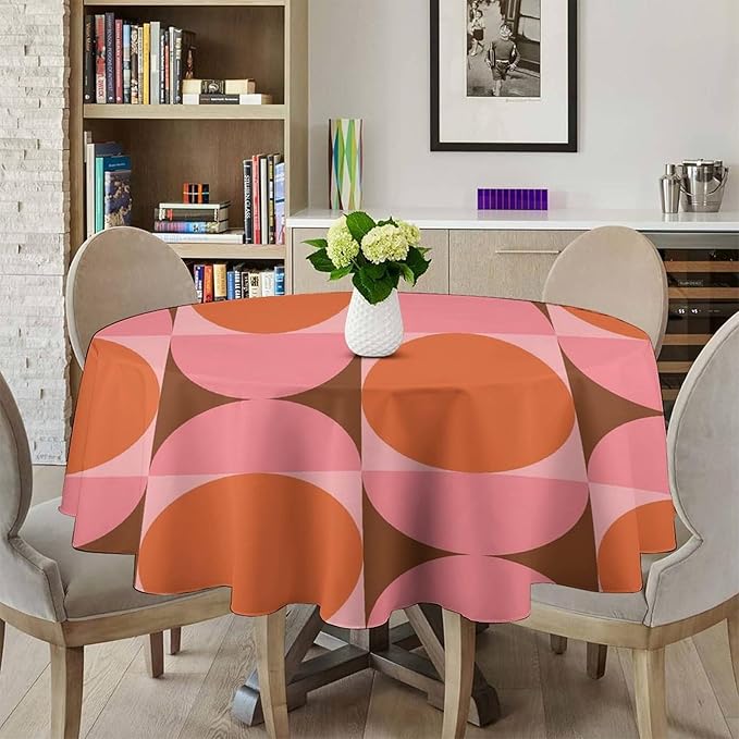 Mid Century Round Tablecloth, Abstract Retro 50s 60s Style Geometric Print Tablecloth for Home Party Dining Room Kitchen Decorm 36Inch(90cm)