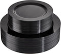 FLOWERCAT 100PCS Black Plastic Plates - Heavy Duty Black Disposable Plates for Birthday Party/Wedding/Father's Day- serve 50guests 10 inch and 7 inch Set