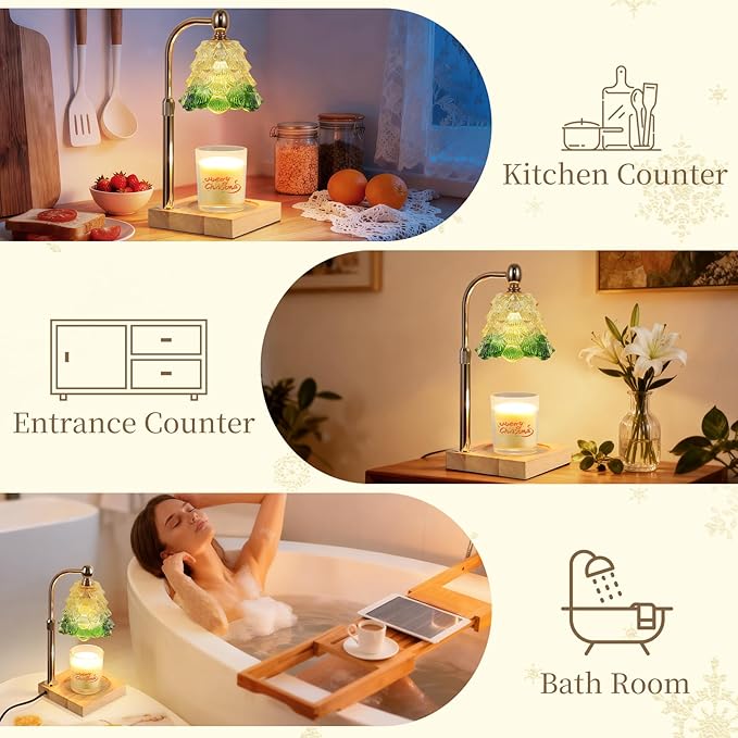 Candle Warmer Lamp with Timer Dimmer Adjustable Height, Candle Warmer with 2 Bulbs for Jar Candles, Home Decor, for Women Birthday