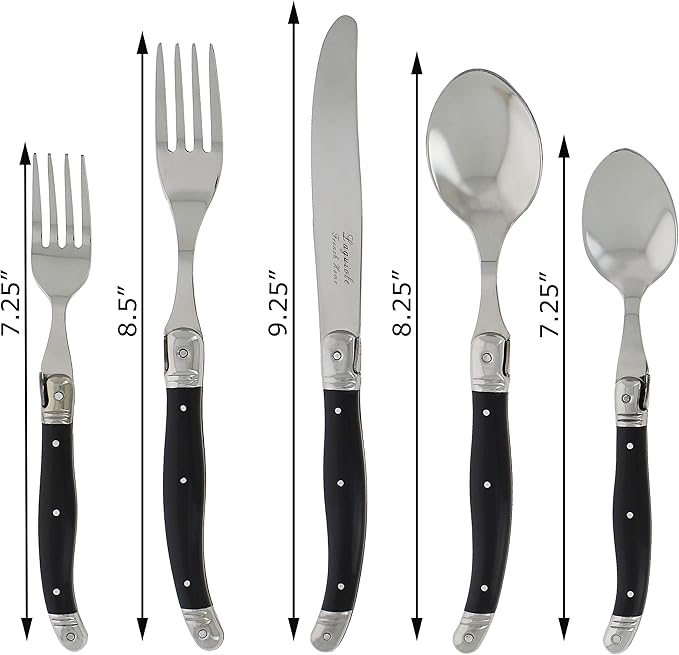 French Home Laguiole 20 Piece Flatware Set – Stainless Steel Flatware Set for 4 – Luxurious Black Onyx Utensil Set with Knives, Spoons and Forks