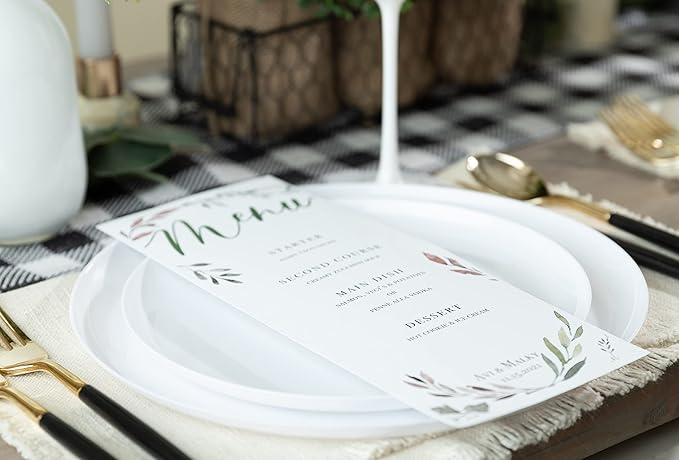 [30 Pack 10.7''] White Plastic Party Plates Edge Collection Premium heavyweight Elegant Disposable Tableware Dishes