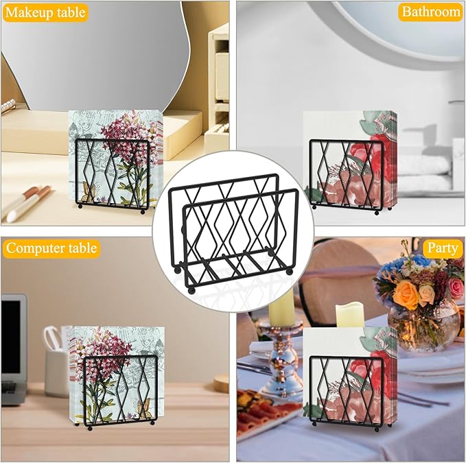 Napkin Holder for Table, Modern Metal Napkin Holders for Paper Napkins & Kitchen Dining & Countertops, Cocktail Upright Napkin Holder Dispenser Suitable for All Room Decors (Small, Black)