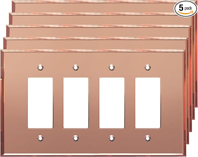 LIDER Reflective Acrylic Decorator Wall Plate, Mirrored Light Switch Plate, Plexiglass Outlet Cover, Acrylic Glass, Oversized 4-Gang 5.25" x 8.88", LWP-34O-ARG5P, Rose Gold, 5 Pack