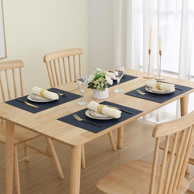 Homaxy Faux Leather Heat Resistant Placemats for Dining Table Set of 12, Waterproof Wipeable Washable PU Table Mats, Easy to Clean Anti-Slip Place Mats, 11.8" x 17", Navy Blue