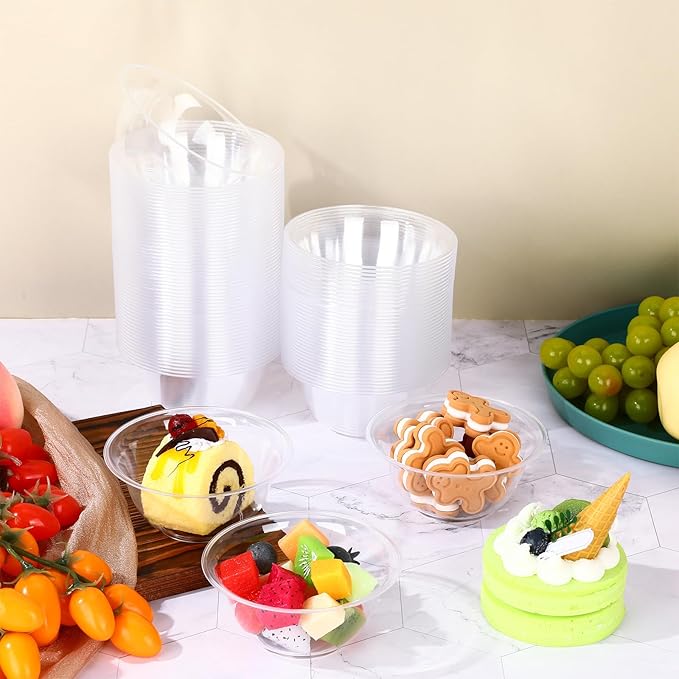 100 Packs 8.5 oz Clear Plastic Bowls Disposable Plastic Bowls for Parties Weddings Serving Container for Candy, Soup, Dessert, Salsa, Ice Cream, Popcorn, Chip
