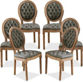 SoarFlash French Dining Chairs Set of 6, Vantage Dining Chair with Round Back, Farmhouse Country PU Leather Dining Chair for Kitchen,Bedroom,Green