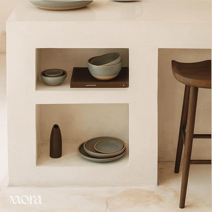 MORA Large Plates Set of 4, 10.5 inch Ceramic Pottery Dinner Plates - Microwave, Oven and Dishwasher Safe - Peppercorn