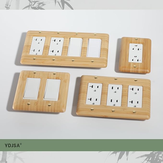 Solid Bamboo Double Toggle Light Switch Cover Plate Decorative Wall Plate for Modern Homes