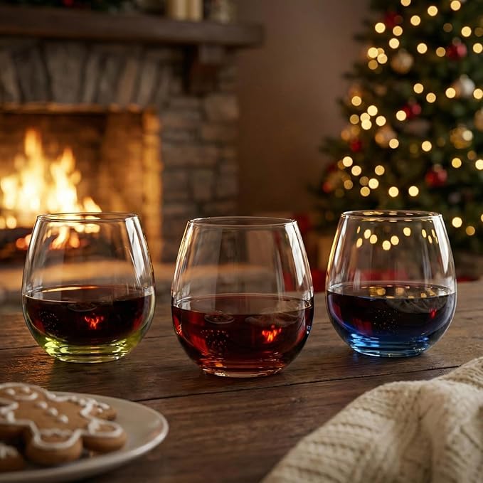ColoVie 15oz Stemless Wine Glasses Set of 6, Lead-Free Crystal Colored Gradient Wine Glass, Iridescent Ombre Glassware for Red & White Wine, Unique Housewarming & Birthday Gifts for Women