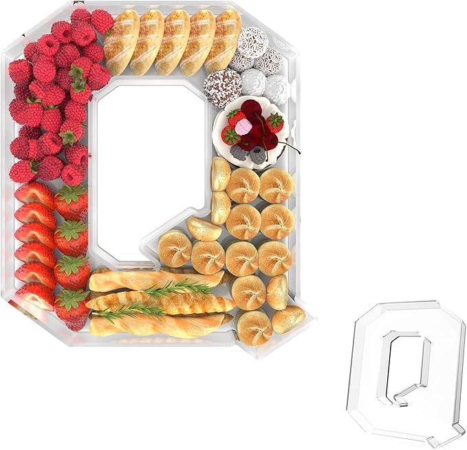 13.8" Acrylic Letter Charcuterie Tray, Charcuterie Letters Fillable Box for Food, Reusable Serving Cake Candy Dish Display Tray for Birthday Anniversary Party Decoration (Letter Q)