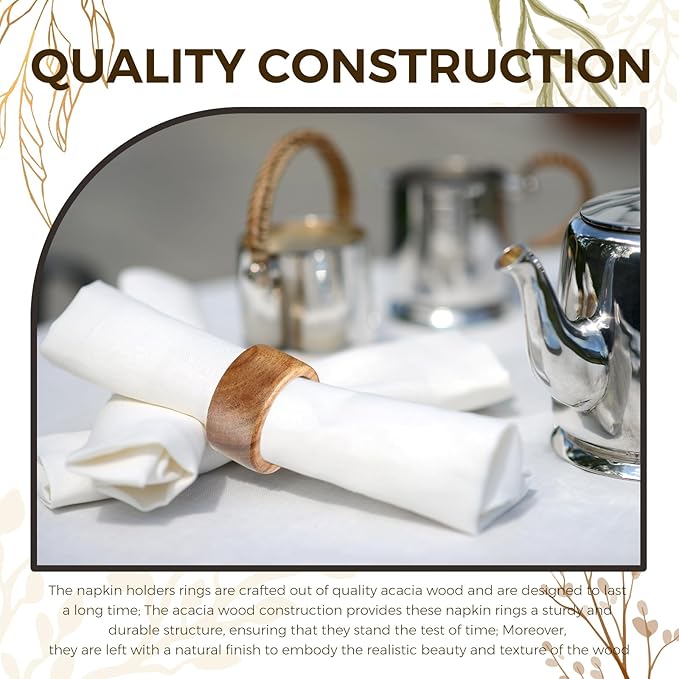 Zhehao 50 Pcs Wood Napkin Rings Bulk Acacia Handmade Dining Table Napkin Holder Buckles for Winter Spring Valentine's Day Wedding Dinner Harvest Holiday Table Decoration(Round,Brown)