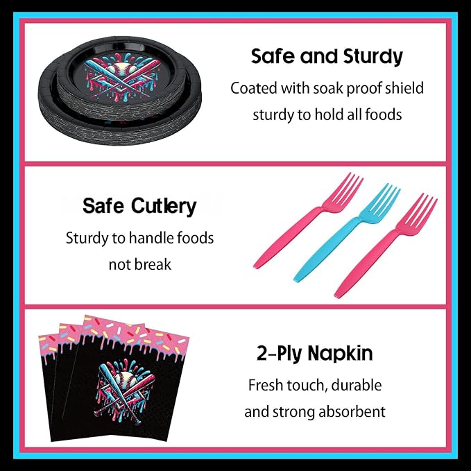 Yungyan 24 Sets Ice Cream Drip Baseball Party Supplies Disposable Ice-cream Drip Baseball Paper Plates and Napkins Forks Summer Sports Party Baby Shower Decoration Tableware Dinnerware for Women Men