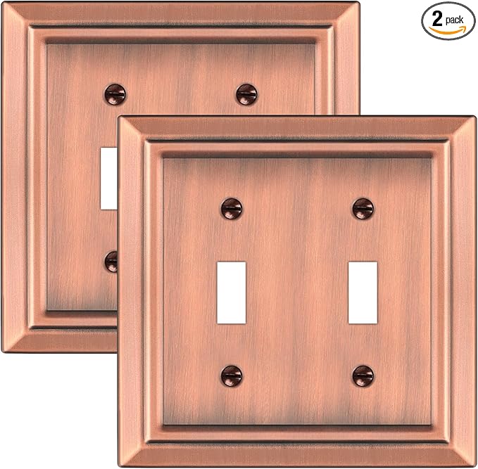 Metal Wall Plate for Electrical Outlets, Decorative Antique Copper Switch Plates Outlet Cover, Light Switch Cover Plate, 2-Gang Wall Plates (Double Toggle, 2 Pack)