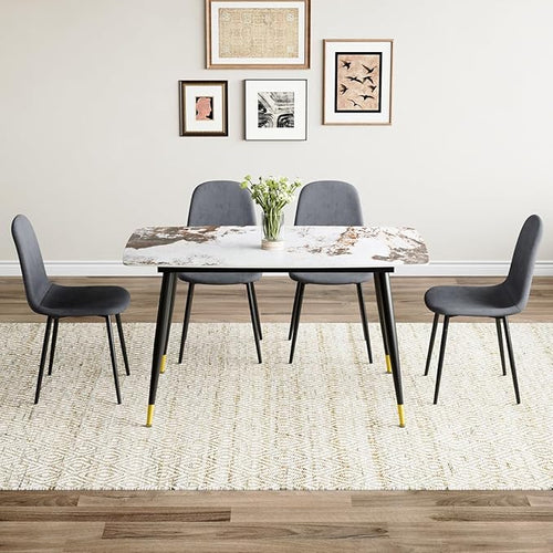 5 Piece Dining Table Set,4 Chair Dining Table Set, Sintered Stone Kitchen Table Top and Modern Chairs Set of 4 for Kitchen Dining Room, Small Space