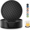 Coasters for Drinks, Silicone Coasters Set of 6 with ABS Holder, Outdoor Coaster for Coffee Table, Non-Slip Rubber Table Cup Mat Desk, Heat Resistant & Scratch-Proof (Black)