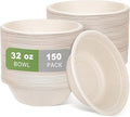 Large Disposable Paper Bowls-32oz for Hot Soup,150 Pack Eco-Friendly, Compostable Bagasse Disposable Heavy Duty Biodegradable Bowls Bulk for Hot Food, Salad, Milk Cereals