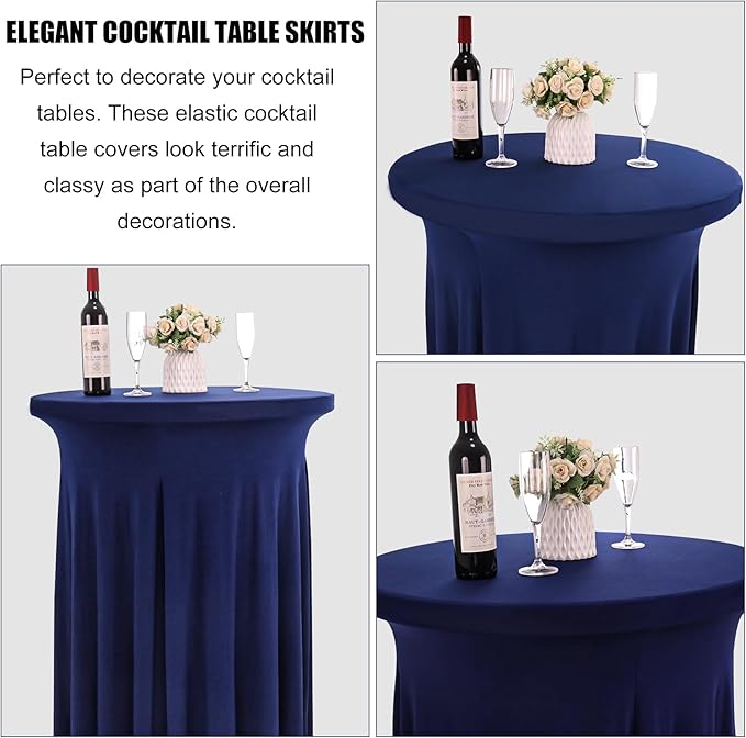 4 Packs 32 x 43 Inch Spandex Round Cocktail Table Skirts Stretch Cocktail Table Covers Fitted High Top Tables for Wedding Bar Party Banquet (Navy Blue)