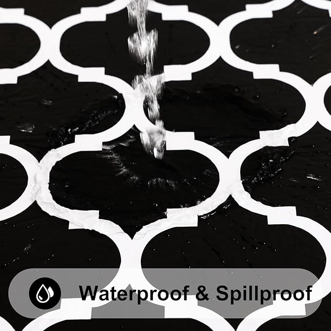 Smiry Square Table Cloth, Waterproof Vinyl Tablecloth with Flannel Backing for Square Tables, Wipeable Spillproof Plastic Tablecloths for Dining, Camping, Indoor and Outdoor (54"x54", Black)