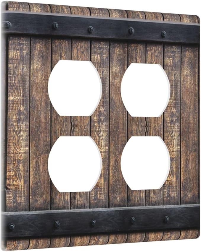 Light Switch Cover Rustic Barn Door Vintage Country Wood Board 2 Gang Decorative SwitchPlates Double Duplex Wall Plates Switch Plates and Outlet Covers for Farmhouse Cabin Decor