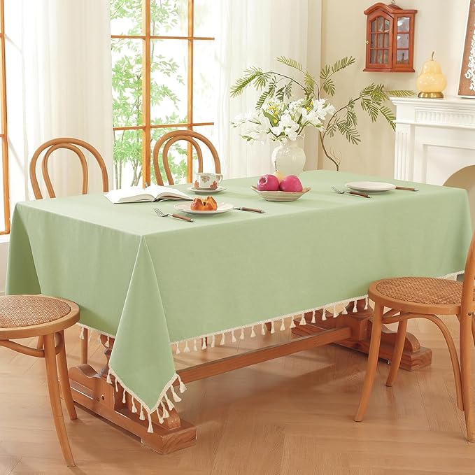 JIALE Spring Tablecloth, Heavy Duty Linen Style Textured Table Cloth Rectangle Tables, Wrinkle-Free Washable Waterproof Table Cover for Kitchen, Dining, Parties, 55"x120", Sage Green