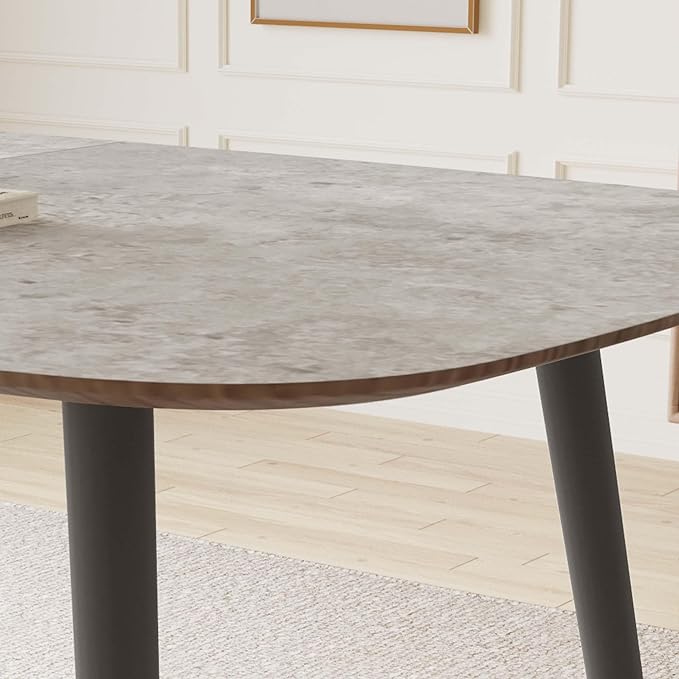 55.1'' Dining Table Set for 4,Modern Wood Dining Table,Leather Dining Chairs 4,Table and Chairs Set of 4,Ideal for Kitchen Dining Room (Gray Table + 4 U-Shaped White Chairs, 55.1")