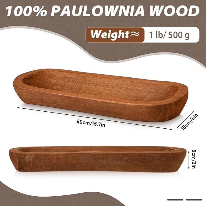 4 Pcs Wooden Dough Bowl Wood Decorative Rustic Wooden Bowls Table Centerpiece for Living Room Home Dining Room Kitchen Decoration(Brown,16' X 6'' X 2'',Classic)