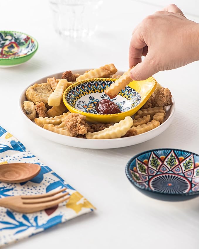 HENXFEN LEAD Dipping Bowls Set of 6, 3 oz Small Ceramic Sauce Dishes for Soy Sauce, Condiments, Appetizers & Snacks – Mini Serving Bowls for Sushi, BBQ & Parties