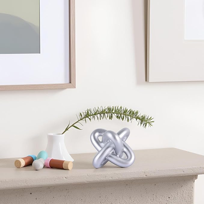 XMGZQ Silver Knot Decor for Coffee Table Book,Chain Link Decor for Bookshelf Entry Table TV Stand,Jax Knot Sculpture for Home Living Room,Object Decoracions para sala,adornos para sala Modernos