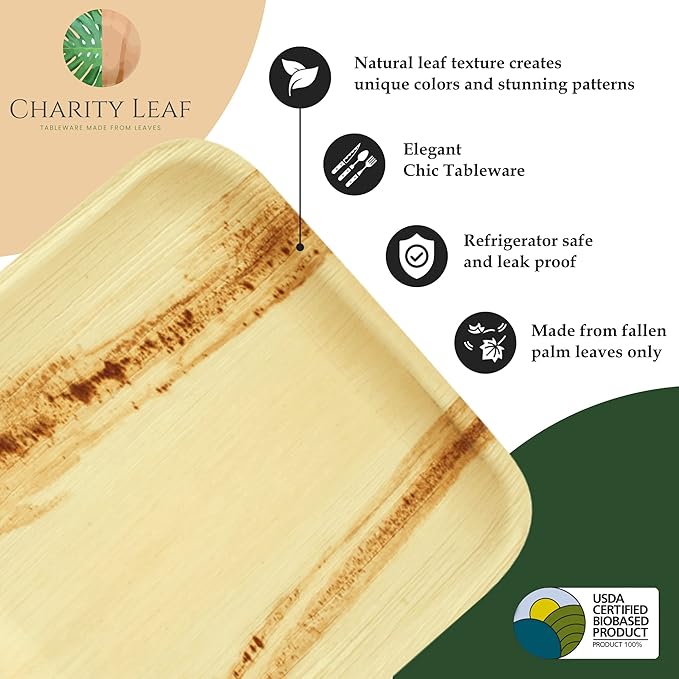 Charity Leaf Disposable Palm Leaf 4" Square Bowl (1000 pcs) Dipping Bowls | Bamboo Like| All Natural and Biodegradable | Charcuterie Boards, BBQs, and Parties