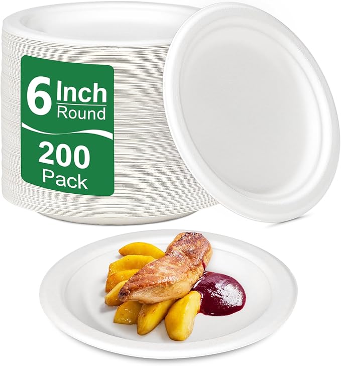 Small Plates 6 Inch, Dessert Paper Plates Disposable for Appetizer, Cake, White, 200 Pack