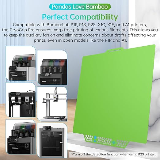 BIQU CryoGrip Pro Glacier Green Compatible with Bambu-Lab P1S/P1P/P2S/X1C/X1E/A1 3D Printers 257x257MM Panda Build Plate Double Sided Upgrade Removable Surface Platform
