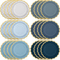 48 Pcs Dusty Blue Paper Plates 9 Inch Gradient Scalloped Paper Blue Plates Disposable Dinner Dessert for Birthday Wedding Bridal Party Supplies, 6 Colors
