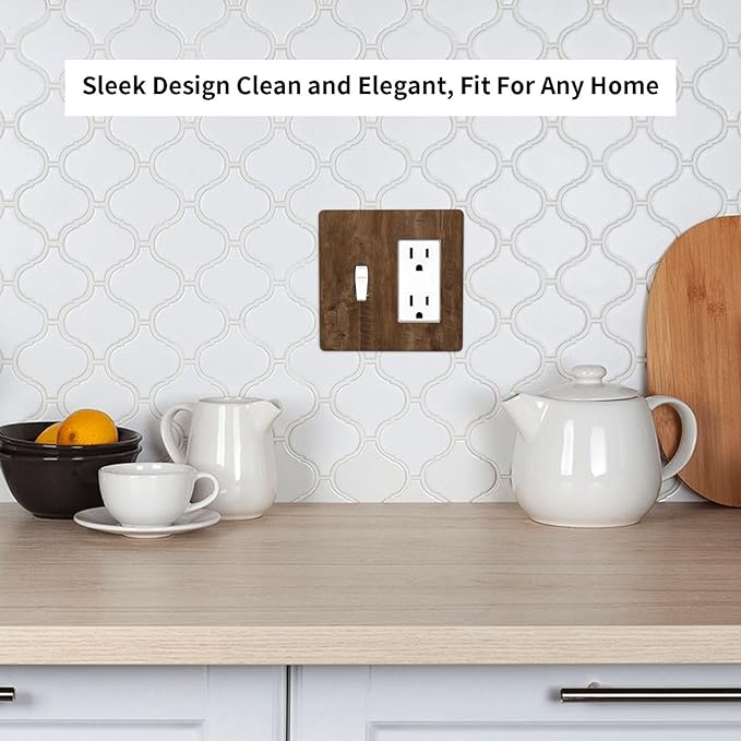 Light Switch Cover Brown Rustic Wood Grain Farmhouse 2 Gang Toggle Rocker Combo Socket Cover Wall Plates Decorative Switch Plates and Outlet Covers for Cabin Bedroom Decor