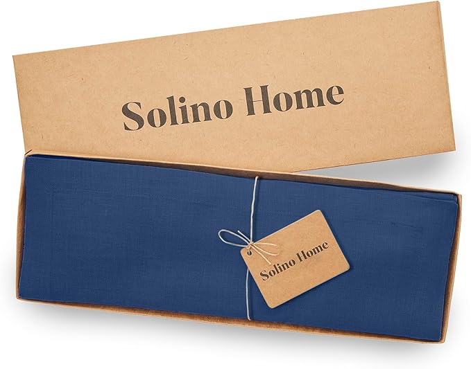 Solino Home Linen Placemats Set of 4 - Indigo Blue Placemats 14 x 19 Inch - 100% Pure Linen Table Place Mats for Winter - Fete
