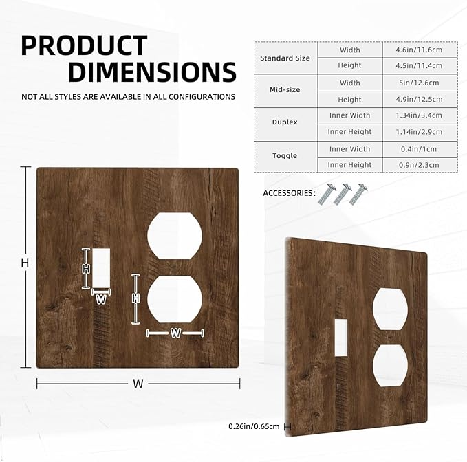 Light Switch Cover Plate Brown Rustic Wood Grain Farmhouse 2 Gang Decorative Switch Plates 1 Toggle Duplex Combo Outlet Covers GFCI Wall Plates for Cabin Bedroom Decor