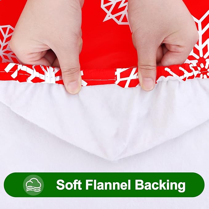 Smiry Plastic Christmas Tablecloth, Snowflake Waterproof Elastic Fitted Table Covers, Wipeable Flannel Backed Vinyl Tablecloths for Christmas Dinner, and New Year Celebration (Red, 30x48 Inches)