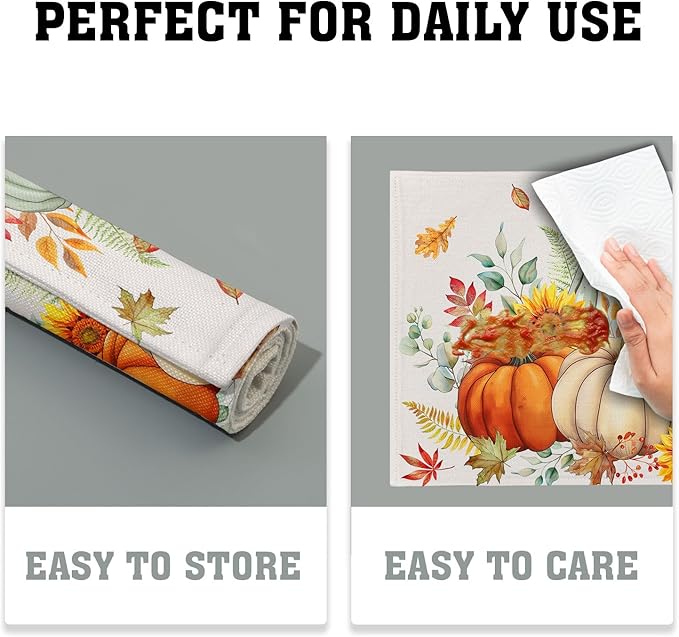 Pumpkins Maple Leaves Placemats Set of 4 Sunflowers Autumn Thanksgiving Table Mats 12 x 18 Inch Farmhouse Decoration for Party Dining Kitchen
