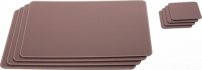Nikalaz Set of Brown Placemats and Coasters, 4 Table Mats and 4 Coasters, Italian Recycled Leather, Place Mats 18 x 13 inches, Dining Table Set