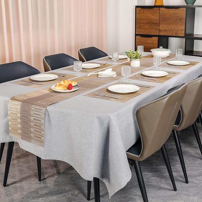 Placemats Set of 4, Vinyl Woven Place Mats Indoor Set of 4 Washable Wipeable PVC Table Mats Heat-Resistant Non Slip Plastic Placemat for Kitchen Dining Outdoor Table (Gray Gold, Set of 4)