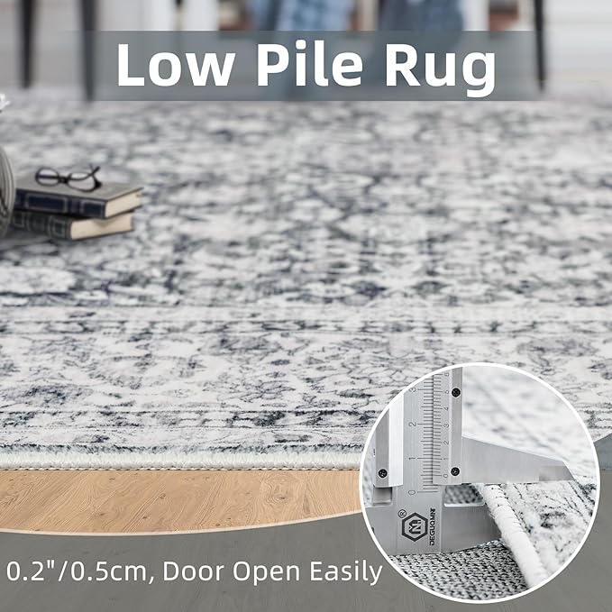 Deerly Area Rugs 9x12 Rug Living Room Distressed Area Rugs, Non Slip Large Washable Rugs for Bedroom Dining Room Office, Floor Decoration Big Rug Low-Pile Grey