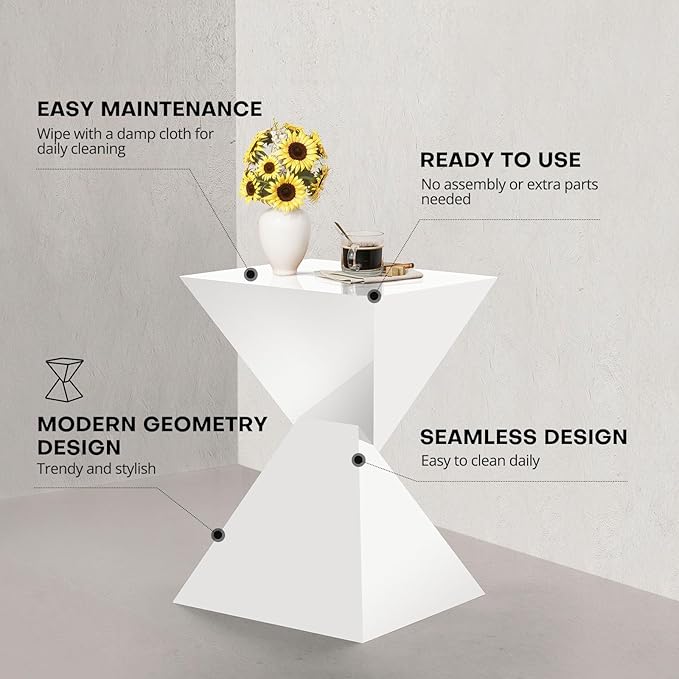 BECHAEO White Acrylic Side Table Set of 2, Small End Tables for Small Spaces, Modern Acrylic End Tables Living Room Bedroom Nightstand with Irregular Design, Lightweight Farmhouse Outdoor Side Tables