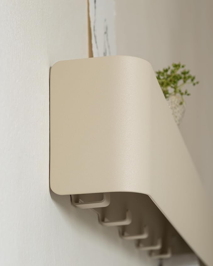Kazai.® Coat Rack Wall Mount with Shelf 'Tone' | Modern Design Coat Hanger with Hidden Hooks and Storage | Hat Rack with Shelf in Metal | Wall-Mounted Purse Organizer | Taupe