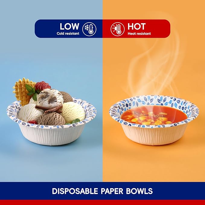JOLLY CHEF 16 oz Paper Bowls 156 Count Soak Proof, Heavy Duty Printed Disposable Small Bowls Bulk for Dinner or Thanksgiving