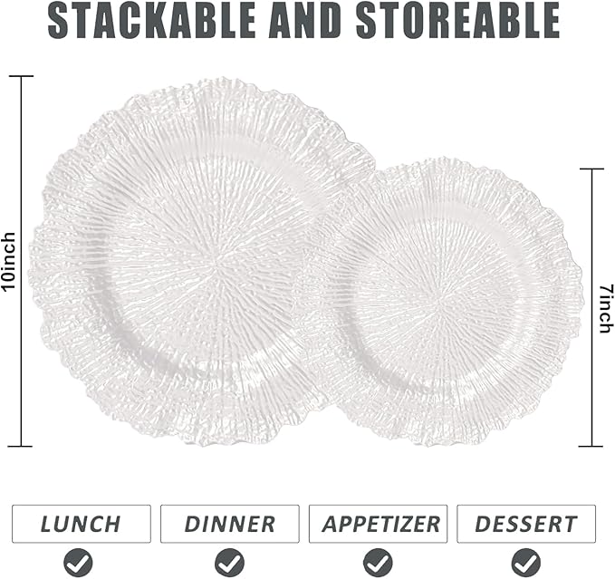 U-QE 60PCS White Plastic Plates - Pearl White Plates Disposable&Reusable - Heavy Duty Plastic Plates for Party&Wedding Including 30 Dinner Plates 10" & 30 Appetizer Plates 7"
