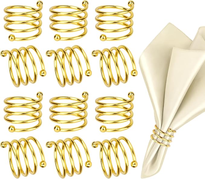 Gold Napkin Rings Sets of 12, Thanksgiving Fall Christmas Party Table Decorations Metal Napkin Holders Birthday Wedding Holiday Dinning Table Decor Gifts Idea for Home Host Family Gatherings