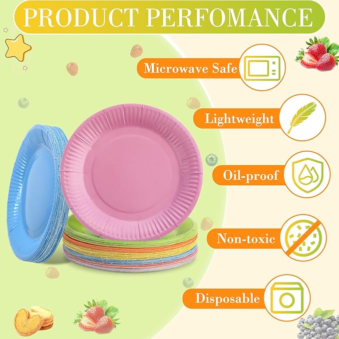 Thenshop 300 Pcs Colorful Paper Plates 7 Inch Disposable Party Plates for Dessert Cake Birthday Party Supplies(Macaron Colors)