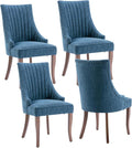 mikibama Linen Dining Chairs Set of 4 Channel Tufted Kitchen Dinner Chair Comfy Fabric Upholstered Accent Chair for Dining Room with Solid Wood Legs (Blue 4pc)