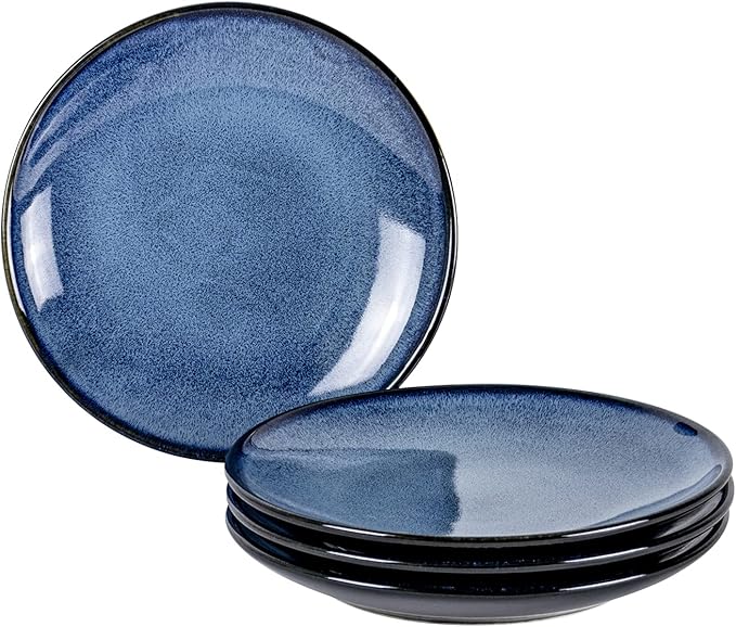 UNICASA Ceramic Dessert Plate Set of 4, 8 Inch Reactive Plates for Appetizer, Snack, Salad, Serving Dish, Microwave & Dishwasher Safe, Scratch Resistant, Blue